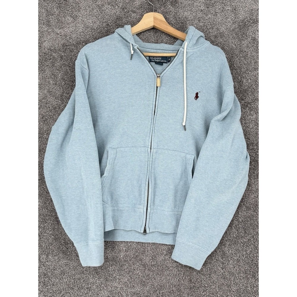 Polo Ralph Lauren Men's M Light Blue Full Zip Hoodie Cotton Pony Logo